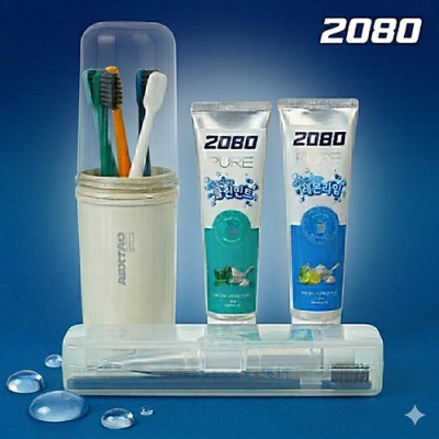 2080  퓨어치약 2개  AR초극세모 칫솔 5개 양치컵 휴대용케이스 세트