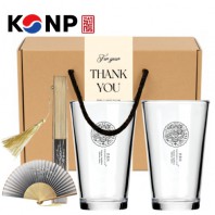 한국전통 K컬쳐 곤룡포 샤이닝 글라스컵 480ml 실크부채 기프팅