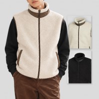 남성 여성 양털 뽀글이 배색 후리스 폴라폴리스 베스트 조끼 (S-3XL)