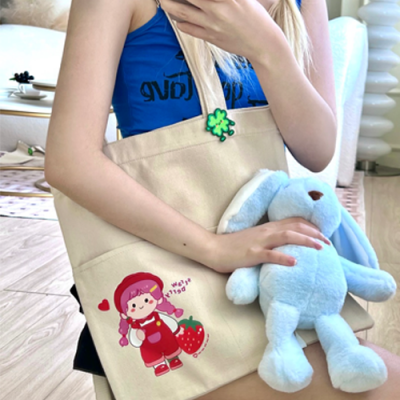 행운이 클로버 투포켓 에코백