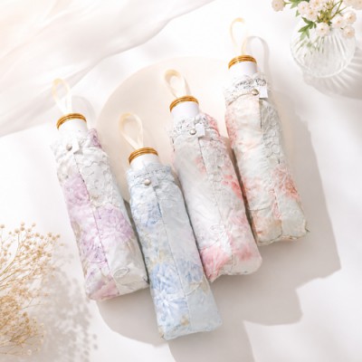 로페리아 써클 망사 이중 레이스 접이식 3단 양산(0219678)