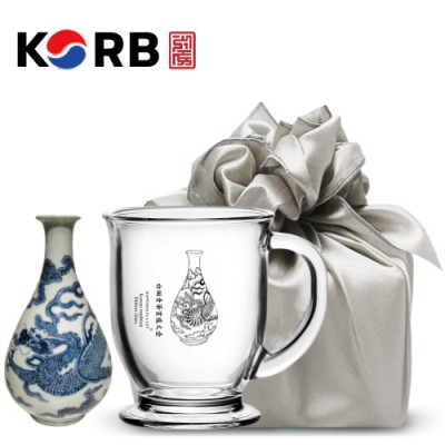 한국전통 K컬쳐 조선 백자청화  클래식 글라스 머그컵 440ml (보자기 포장)