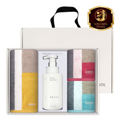 송월 생활공작소 4P 세트 (컬러웨이40 타올1매+컬러웨이34 타올2매+핸드워시 500ml 1개)