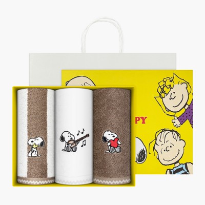 [송월타올] 170g 스누피 멜로우 3매세트(스트라이프1+아이보리무지+심플무지1)+쇼핑백