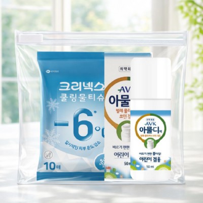 크리넥스 쿨링물티슈+아물디 모기약2종세트(브생건 지퍼백)