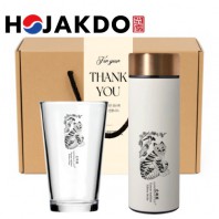 한국전통 K컬쳐 샤이닝 글라스컵 호작도 데일리 텀블러 440ml 선물세트