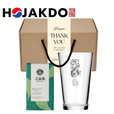 한국전통 K컬쳐 까치와호랑이 호작도 샤이닝 글라스컵 480ml 오설록 기프팅