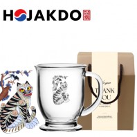 한국전통 K컬쳐 까치와호랑이 호작도 클래식 글라스 머그컵 440ml 1P 선물세트