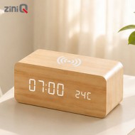 [지니큐] 스마트 무선충전 LED 우드 디지털 무소음 전자시계 온도 알람 기능 ZQ-CW700