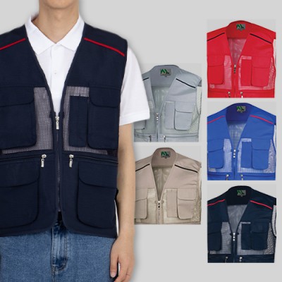 남자 여자 단체 행사 어깨포인컬러 망사 조끼 (M~3XL)