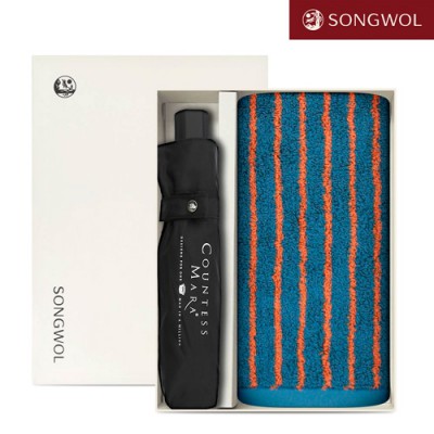 [송월타올] 송월 듀얼 스트라이프40 (180g) + 3단 폰지 우산 2P 콤보세트