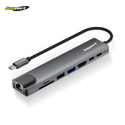 애니포트 AP-TC830LAN 8IN1 LAN지원 4K HDMI PD100W OTT지원 미러링 C타입 멀티 허브